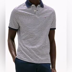 Tommy Hilfiger Men's L Striped Golf Polo Shirt Black White Blue Classic Fit